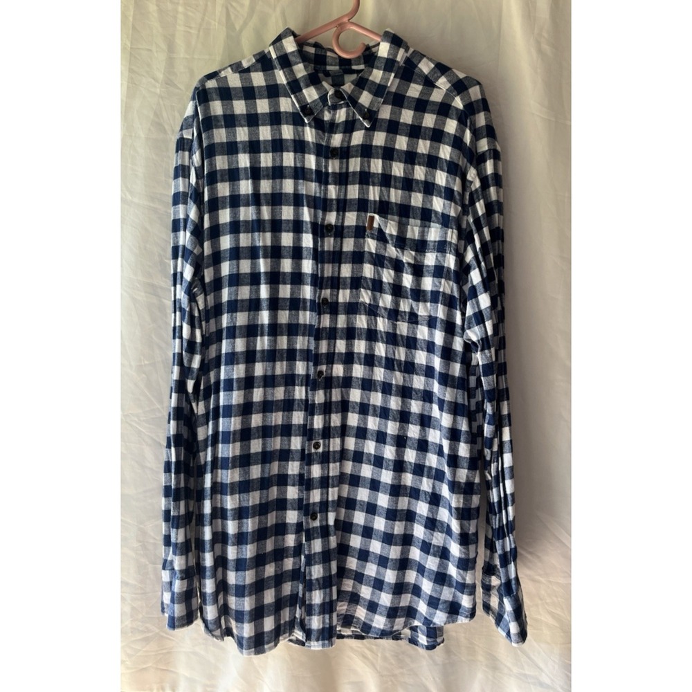 CHAPS Mens XLT Blue Plaid Flannel Shirt Cotton Button Up‎ Long Sleeve